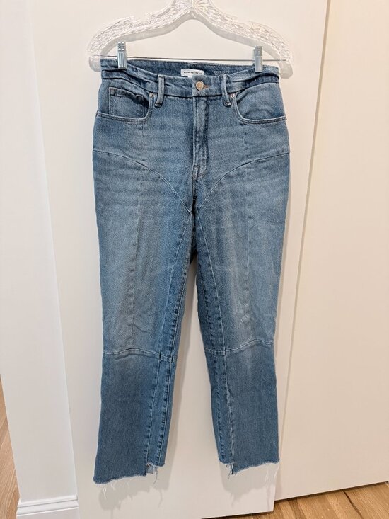 Good American Good Icon Straight Jeans Women’s 6/28 Raw Distressed Step Hem - Picture 2 of 9